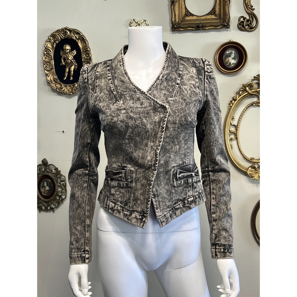 Jeans Vero Moda Vintage Y2K Acid Wash Denim Moto Jacket Size Small NWT